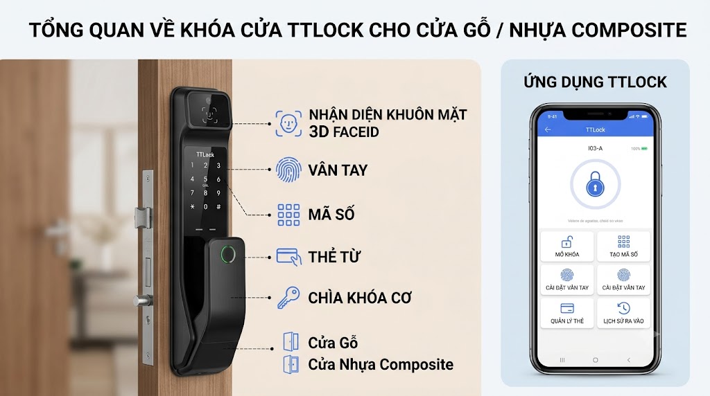 Khoa TTLock cho cua Go, nhua Composite